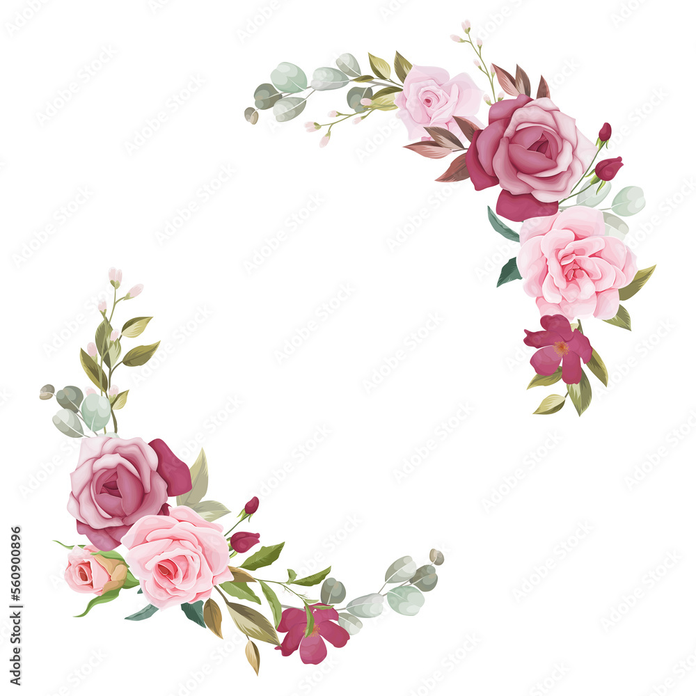 beautiful hand drawn magenta and pink flower floral wreath