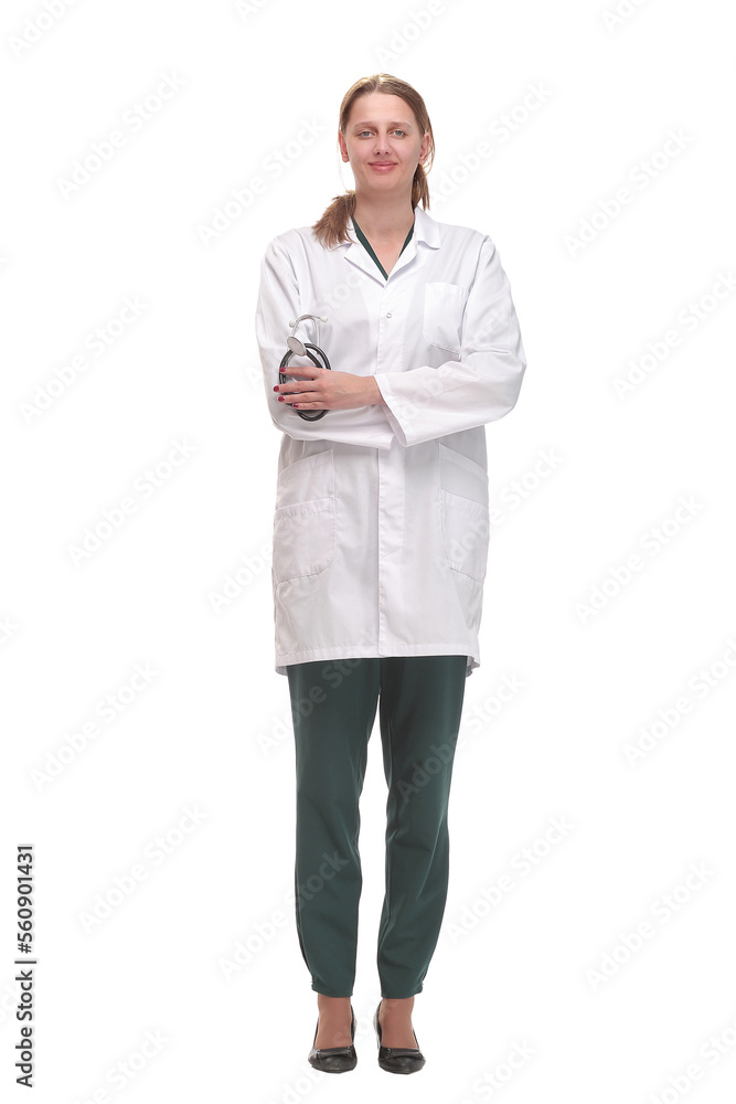 Side view of female doctor with a stethoscope listening Side view of female doctor with a stethoscope listening