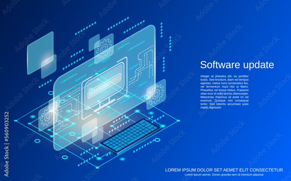 OS update, software upgrade, program installation flat 3d isometric vector concept illustration OS update, software upgrade, program installation flat 3d isometric vector concept illustration