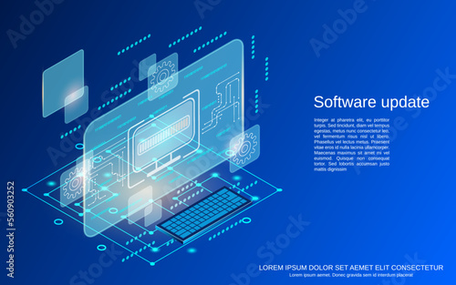 OS update, software upgrade, program installation flat 3d isometric vector concept illustration