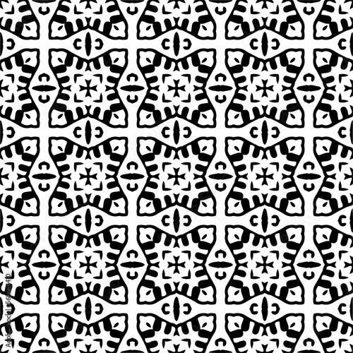 Seamless pattern of black shapes on white background.