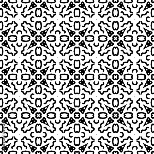 Seamless pattern of black shapes on white background.