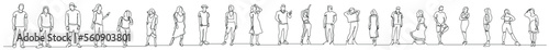 continuous line drawing of group of various positive diverse people standing in a row - PNG image with transparent background