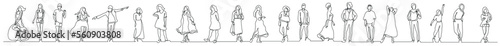 continuous line drawing of group of various trendy diverse people standing in line - PNG image with transparent background