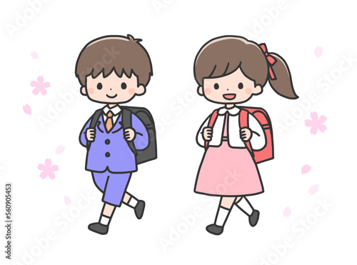入学式の男の子と女の子 小学生