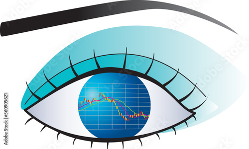 目の中に映る株価グラフ
