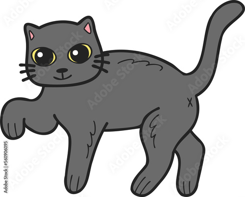 Hand Drawn walking cat illustration in doodle style