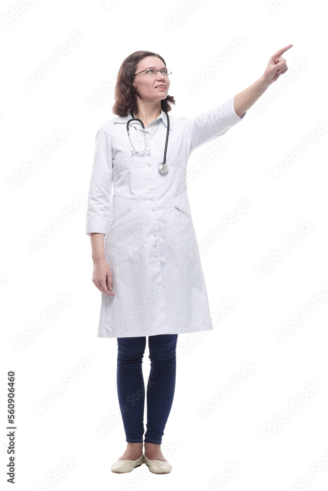 Mature female doctor with stethoscope. isolated on a white Mature female doctor with stethoscope. isolated on a white