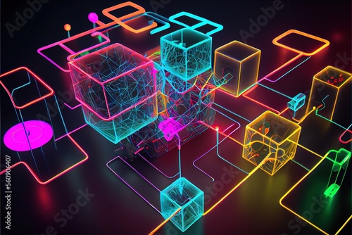 digital colorful flow chart management prozess connected lab created with generative ai technology photo