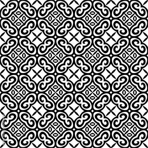 Seamless pattern of black shapes on white background.