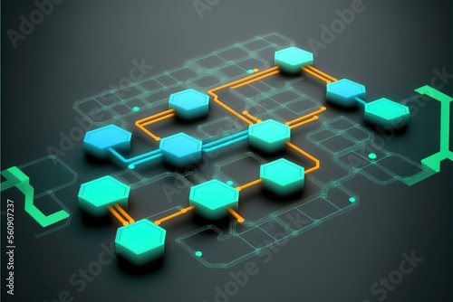 digital colorful flow chart management prozess connected lab created with generative ai technology