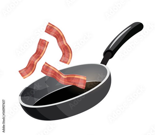 bacon are fried in frying pan	
