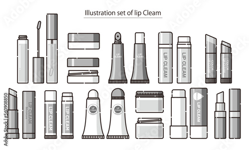 おしゃれで可愛いモノクロのリップクリームのイラストセット