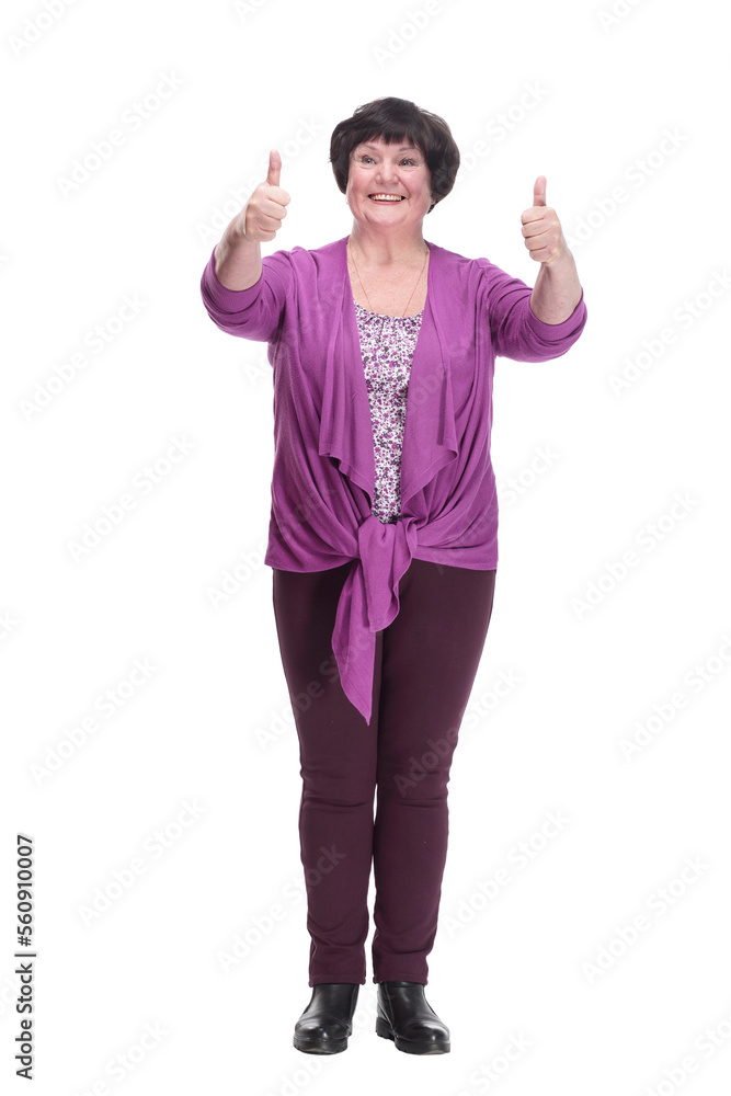 full-length.casual elderly woman in a purple blouse. full-length.casual elderly woman in a purple blouse.