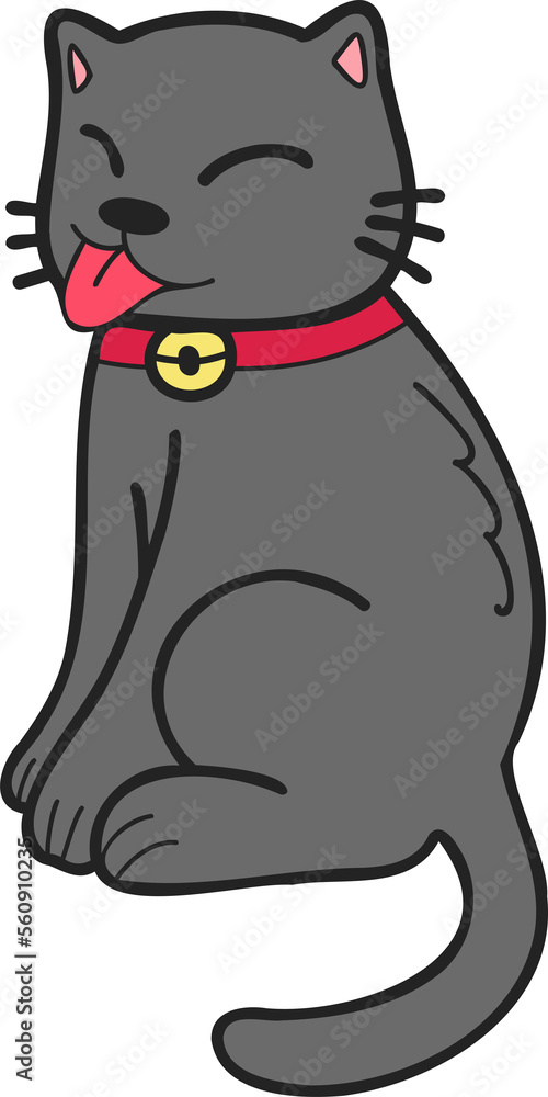 Hand Drawn cute cat smile illustration in doodle styl Hand Drawn cute cat smile illustration in doodle styl