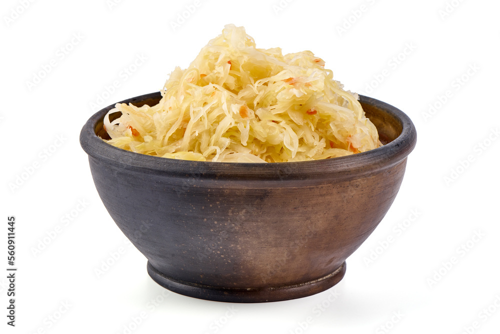 Fresh Sauerkraut from white Cabbage isolated on white Background. Fresh Sauerkraut from white Cabbage isolated on white Background.