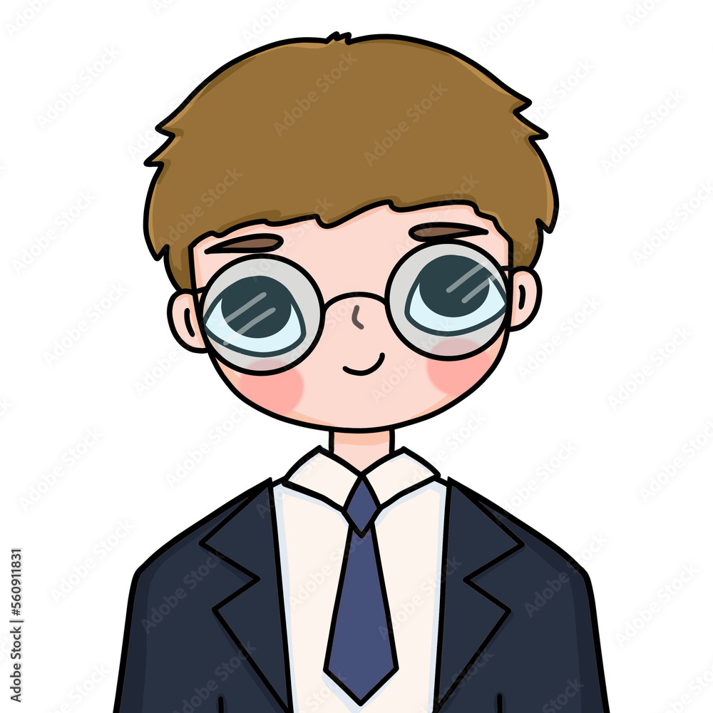 Cartoon Businessman wearing eyeglasses suit and tie
