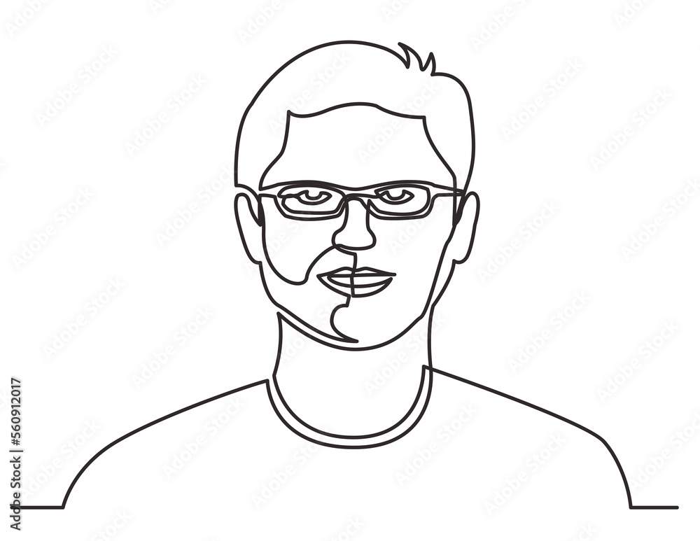 continuous line drawing guy in glasses - PNG image with transparent background