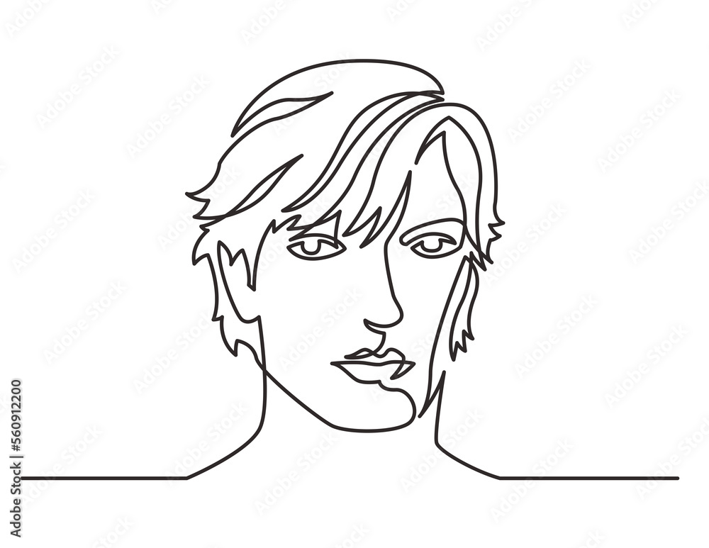 continuous line drawing long haired man portrait - PNG image with transparent background