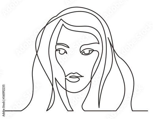 continuous line drawing long hairstyle woman - PNG image with transparent background