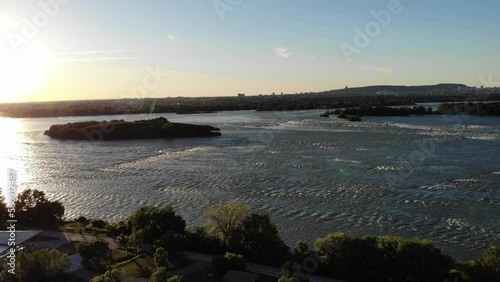 view of the St. Lawrence river and island of Montreal during sunset