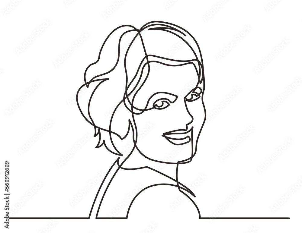 continuous line drawing smiling woman looking happy - PNG image with transparent background