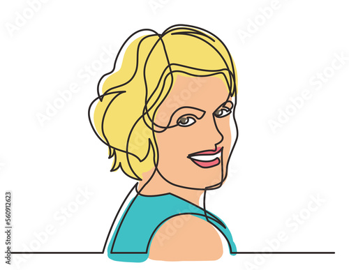 continuous line drawing smiling woman looking happy 3 colored - PNG image with transparent background