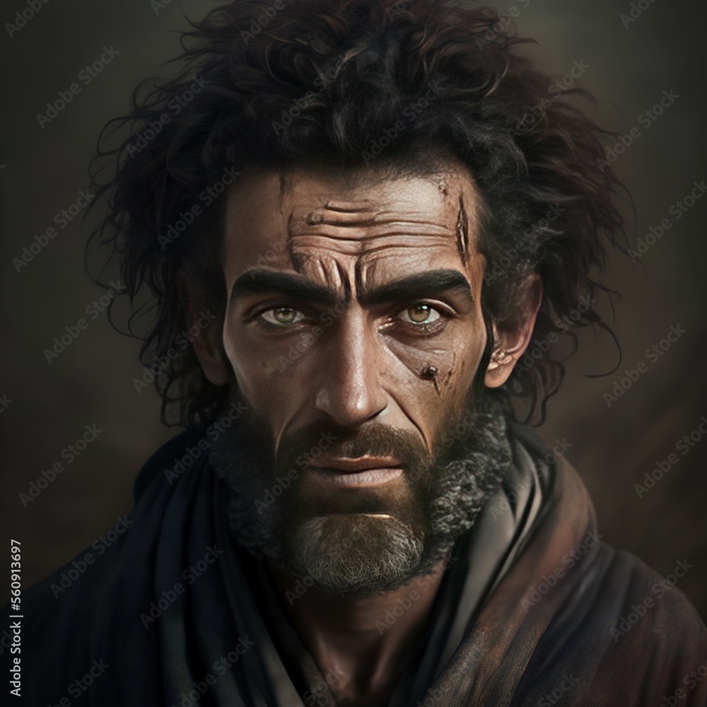 Fototapeta premium Serious homeless man looking at the camera.. Image generated with generative AI