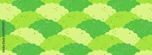 緑の木々の模様　背景素材／質感加工アリ（バナー向け　横長）