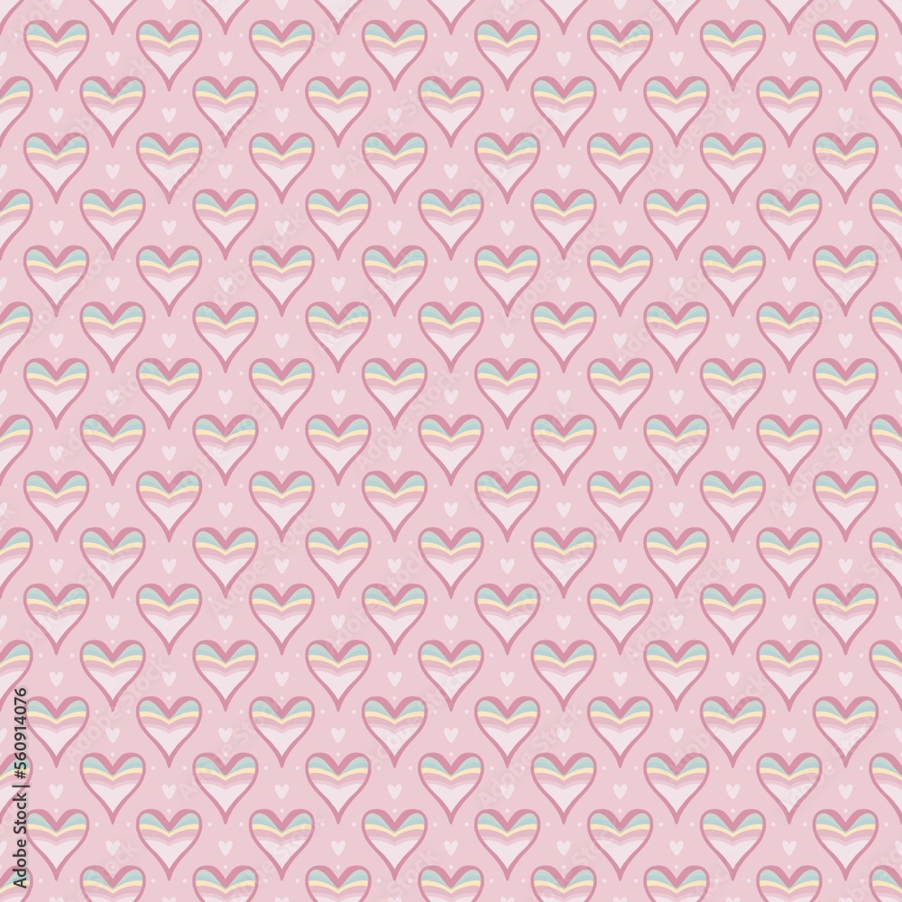 Pink heart vintage seamless pattern, Valentines day background.