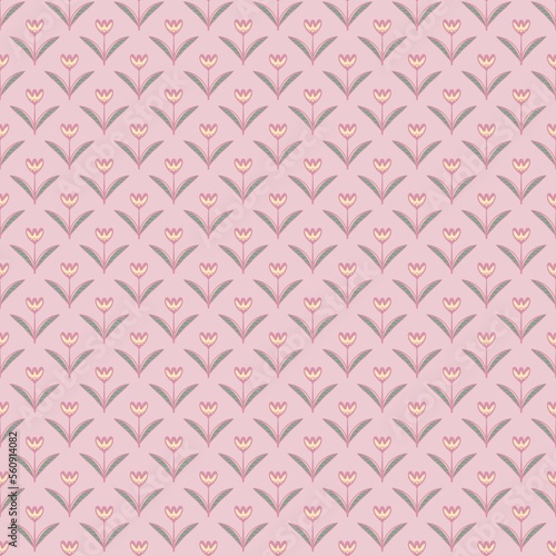Seamless pattern with pink florals, pastel color.