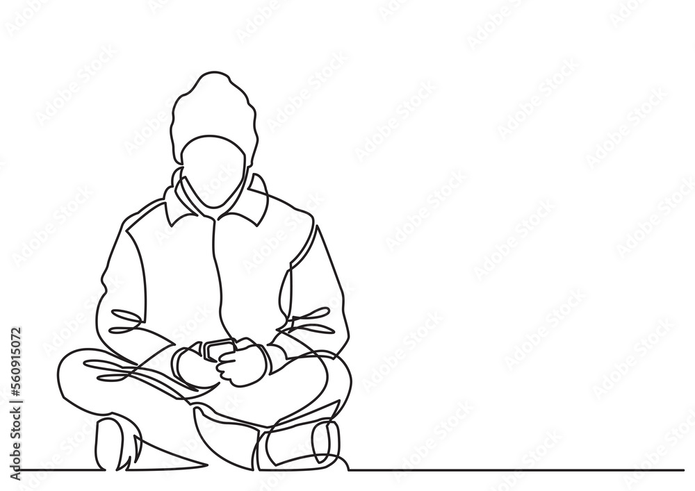 continuous line drawing young man sitting with mobile phone - PNG image with transparent background continuous line drawing young man sitting with mobile phone - PNG image with transparent background