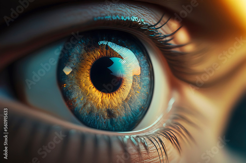 Fototapet close up of a beautiful blue eye with yellow iris