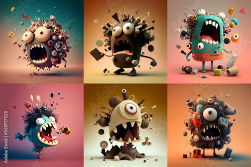 Cute set of characters of chaos created with generative AI technology photo