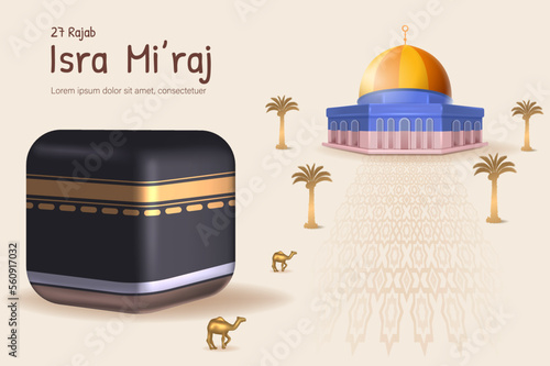 Al-Isra wal Mi'raj Translate: The Night Journey Prophet Muhammad Vector Illustration for Poster Template and Flyer, Simple Background of Isra Mi'raj Ceremony