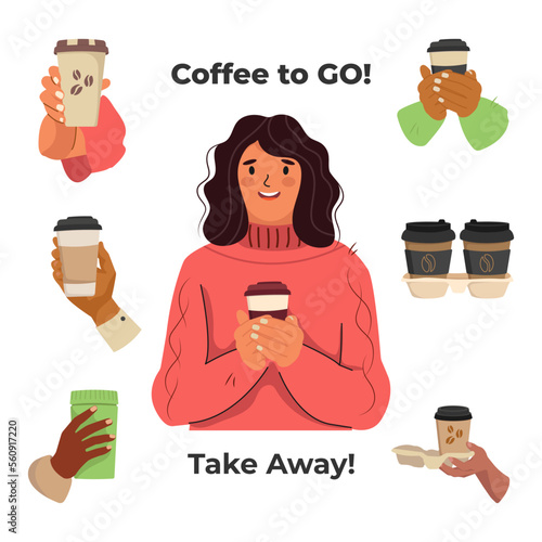 Set of elements for your design, Takeaway Coffee. Vector illustration in cartoon style isolated on white background.
