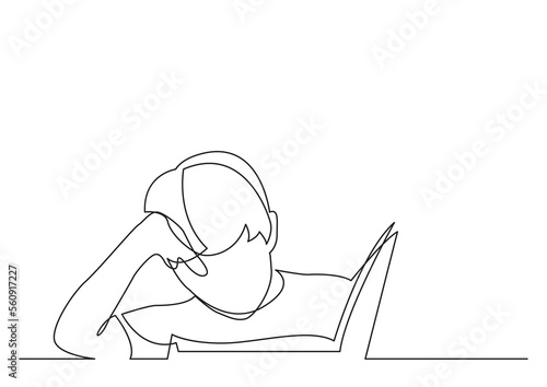 continuous line drawing boy reading book - PNG image with transparent background photo