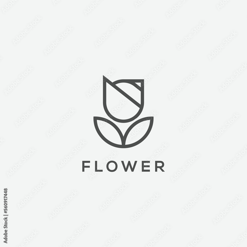 Minimal mountain flower line logo design template Minimal mountain flower line logo design template