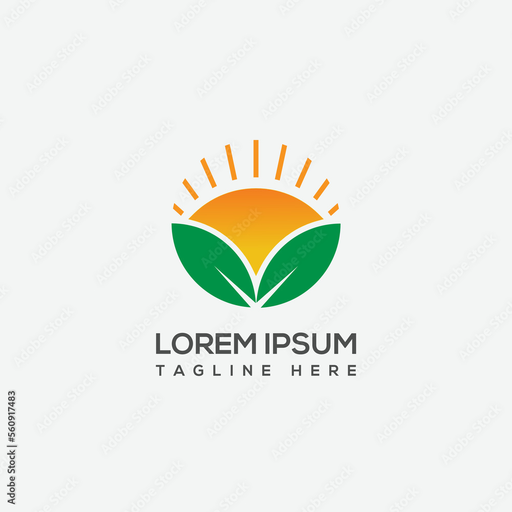 Fototapeta premium Raising sun with leaf logo design