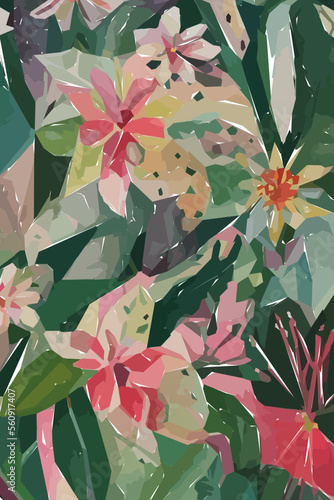 Flowers, leaves and branches. Hand drawn tropical floral watercolor vector illustration for fabric. Vector background for your poster, web and banner.