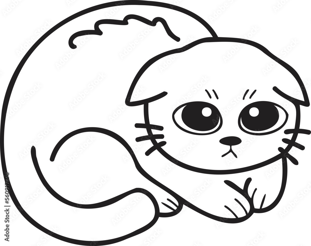 Hand Drawn scared or sad cat illustration in doodle style Hand Drawn scared or sad cat illustration in doodle style