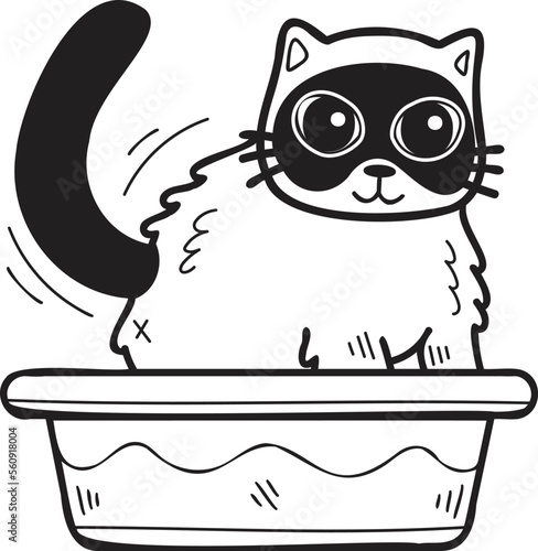 Hand Drawn cat with tray illustration in doodle style