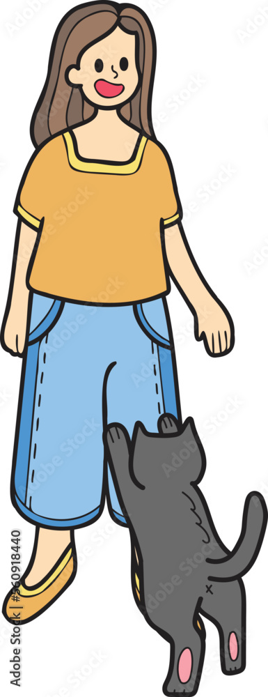 Hand Drawn cat begging owner illustration in doodle style Hand Drawn cat begging owner illustration in doodle style