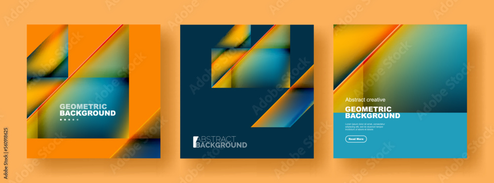 Naklejka premium Set of abstract backgrounds - overlapping triangles with fluid gradients design. Collection of covers, templates, flyers, placards, brochures, banners