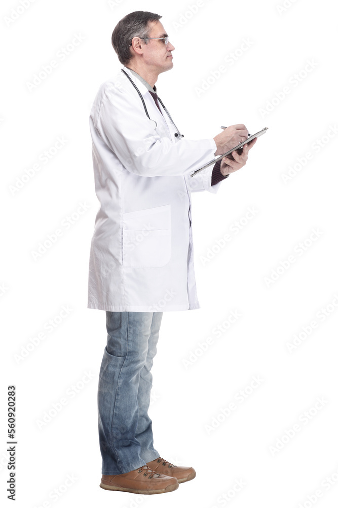 full-length. qualified doctor with clipboard. isolated on a white full-length. qualified doctor with clipboard. isolated on a white