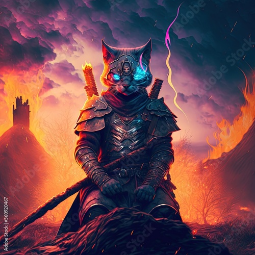 Ninja cat in stormy night- generated by Generative AI