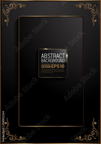 luxury background, poster template design vertical size, gold black picture frame, curve line, vintage floral pattern frame, classic image abstract, shadow gradients for banner