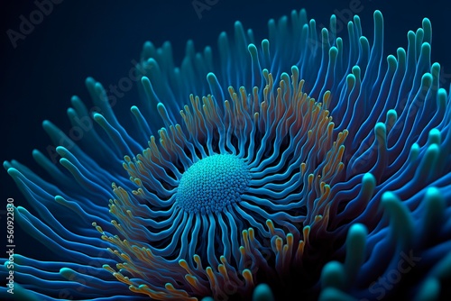 corals of marine aquarium. Flower sea living coral and reef color under deep dark water of sea ocean environment