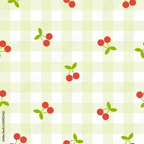 cute cherry gingham seamless pattern vector illustration