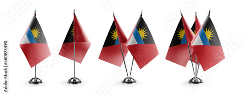Small national flags of the Antigua and Barbuda on a white background